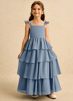 Azazie Boba Blumenmädchenkleider A-Linie Rechteckiger Ausschnitt Chiffon Kleid Zwielichtviolett image6