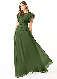 Azazie Daphne Modest Bridesmaid Dresses A-Line Ruffled Chiffon Floor-Length Dress image7