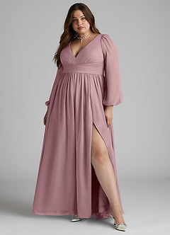 Azazie Norah Bridesmaid Dresses Dusty Rose A-Line V-Neck Long Sleeve Chiffon Dress image6
