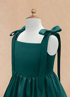 Azazie Chelsie Flower Girl Dresses Peacock A-Line Bow Matte Satin Dress image8