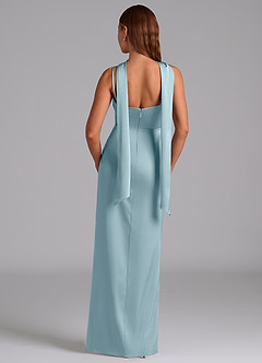 Azazie Calandra Robes de demoiselle d'honneur Robe Trapèze en Satin extensible Plissée Bleu Maussade image6
