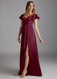 Azazie Omari Bridesmaid Dresses Mulberry A-Line Stretch Satin Dress image5