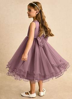 Azazie Lass Flower Girl Dresses Vintage Mauve A-Line Bow Tulle Dress image3
