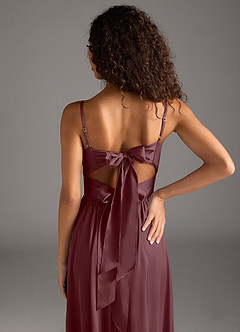 Azazie Zeya Bridesmaid Dresses Sangria A-Line Pleated Stretch Satin Dress image4
