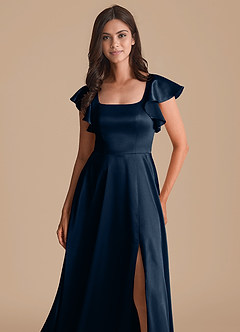 Azazie Bondi Bridesmaid Dresses Dark Navy A-Line Bow Metallic Satin Dress image6