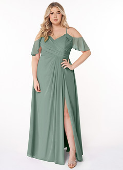 Azazie Dakota Bridesmaid Dresses Silver Sage A-Line V-Neck Pleated Chiffon Dress image6