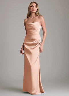 Azazie Lucille Vestidos de damas de honor Vestido de Oro Rosa de Satén Elástico de Corte Sirena Convertible con Sin tirantes image1