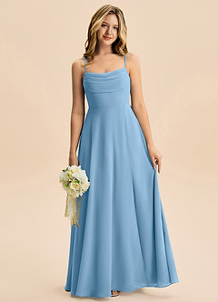 Azazie Bear Junior Steel Blue A-Line Pleated Chiffon Dress image1