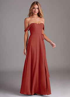 Azazie Aaron Bridesmaid Dresses Terracotta A-Line Off the Shoulder Chiffon Convertible Dress image6