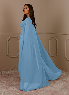 Azazie Isa vestidos de madre de la novia Vestido de Azul Acero de Gasa de Corte En A con Cuello en V plisado image3
