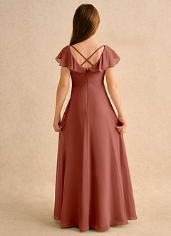 Azazie Nari Girls Formal Robe Demoiselle D'honneur Fillette Robe Trapèze en Mousseline de soie avec manches Auburn image7