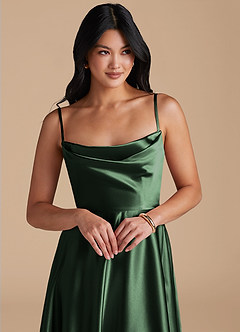 Azazie Elle Bridesmaid Dresses Eucalyptus A-Line with Pockets Metallic Satin Dress image3