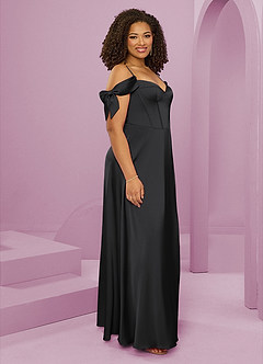 Barbie ♥ Azazie Vestidos de damas de honor Vestido de Negro de Satén Elástico de Corte en A con Vestidos sin tirantes image12