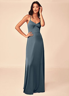 Azazie Mei Bridesmaid Dresses Twilight A-Line V-Neck Stretch Satin Dress image5