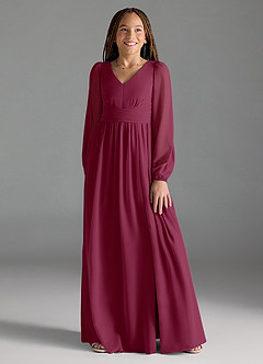 Azazie Norah Junior Mulberry A-Line Pleated Chiffon Dress image3