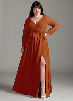 Azazie Teton Maternity Bridesmaid Dresses A-Line Long Sleeve Chiffon Floor-Length Dress image7