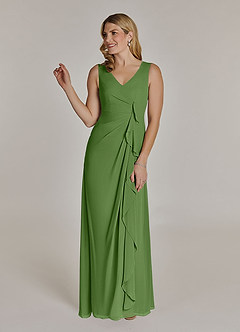 Azazie Manuella Mère de la mariée Robes Robe Trapèze en Mousseline de soie Col V plissé Basilic image4