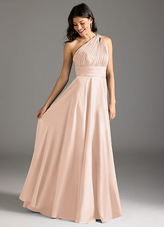 Azazie Charlize Bridesmaid Dresses Blushing Pink A-Line One Shoulder Stretch Satin Dress image2