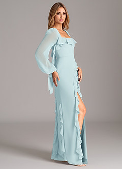 Azazie Candice Bridesmaid Dresses Sea Glass A-Line Long Sleeve Chiffon Dress image6