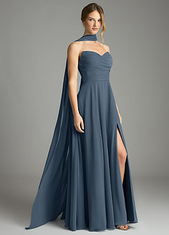 Azazie Ayla Abiti da Damigella Abito A-Line in Chiffon Scollo a Cuore Blu Nettuno image1