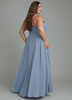 Azazie Amani Vestidos de damas de honor Vestido Azul Polvoriento de Gasa de Línea A con Plisado image8