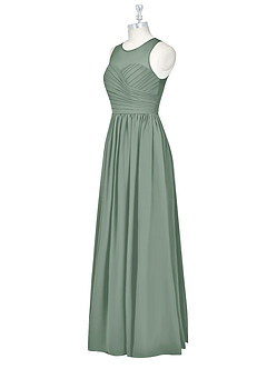 Azazie Nina 신부 들러리 드레스 A라인 주름진 쉬폰 바닥 길이 드레스 image8