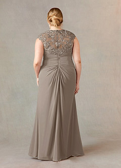 Azazie Birdie Mother of the Bride Dresses Taupe A-Line Queen Anne Sequins Chiffon Dress image8