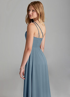 Azazie Maron Junior Dusty Blue A-Line Pleated Stretch Satin Dress image2