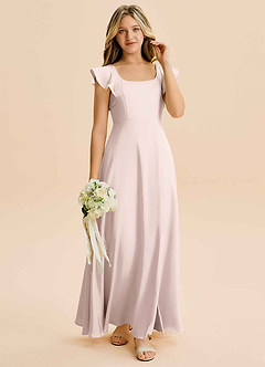 Azazie Bondi Junior Abito A-Line in Raso Elasticizzato Spacco Laterale Rosa Rossore image4