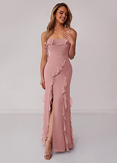 Barbie ♥ Azazie Bridesmaid Dresses Dusty Rose Sheath Bow Chiffon Dress image3