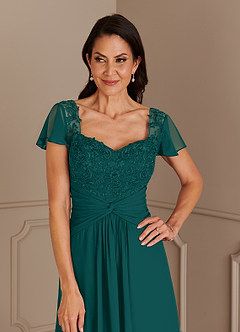 Azazie Gwenyth Mother of the Bride Dresses Peacock A-Line Lace Chiffon Dress image14