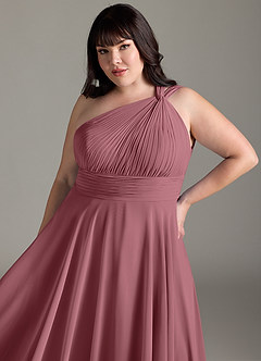 Azazie Charlize Bridesmaid Dresses Desert Rose A-Line One Shoulder Chiffon Dress image12
