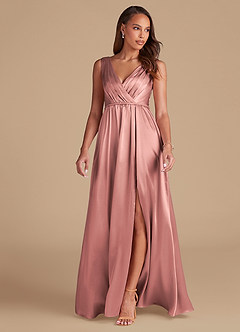 Azazie Tanicia Bridesmaid Dresses Dusty Rose A-Line Pleated Metallic Satin Dress image3