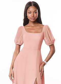 Azazie Alani Robes de demoiselle d'honneur Robe Trapèze en Mousseline de soie Encolure carrée Rosette image5