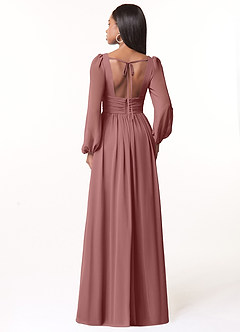 Azazie Norah Robes de demoiselle d'honneur Robe Trapèze en Mousseline de soie Col en V, manches longues Rose Du Désert image2