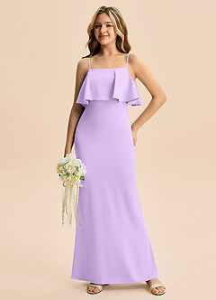 Azazie Galene Junior Havfrue Stræk satin Gulv-længde Junior brudepige Kjole image3