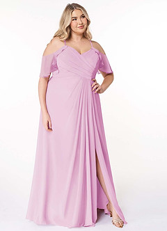 Azazie Dakota Bridesmaid Dresses Candy Pink A-Line V-Neck Pleated Chiffon Dress image11