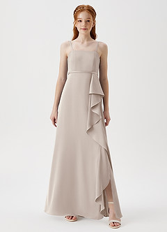 Azazie Kaylee Junior Frost A-Line with Belt Stretch Satin Dress image3