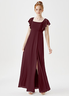 Azazie Bondi Junior A-Linie Seitliche Cut-Outs Gittergewebe Kleid Cabernetrot image3