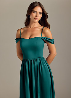 Azazie Calianna Bridesmaid Dresses Peacock A-Line Off the Shoulder Stretch Satin Convertible Dress image3
