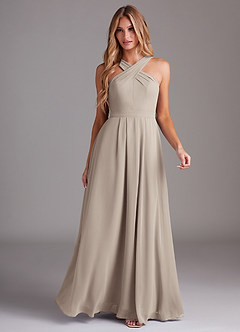 Azazie Dixie Bridesmaid Dresses Frost A-Line Halter Pleated Chiffon Dress image3