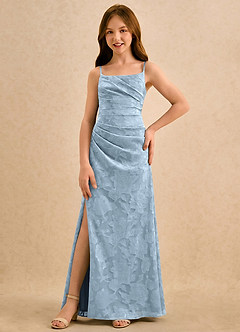 Azazie Cannoli Girls Formal Blumenmädchenkleider A-Linie Plissee Blumen-Burnout Kleid Himmelblau image5