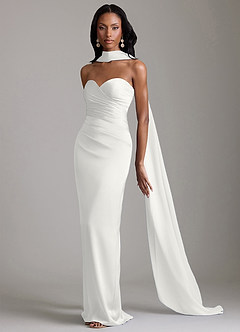 Azazie Sonora Vestidos de damas de honor Vestido de Blanco de Satén Elástico de Corte Recto con Sin tirantes image10