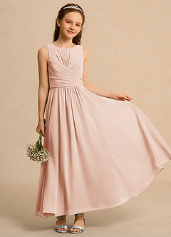 Azazie Ducky Junior Formal Sukienki dla dziewczynek sypiących kwiaty Linia A Pofałdowany Szyfon Długość kostki Sukienka image1