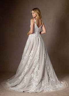 Azazie Delaina Vestidos de novia Vestido de Blanco Diamante Moca de Tul de Corte en A con Lentejuelas cuello pico image3