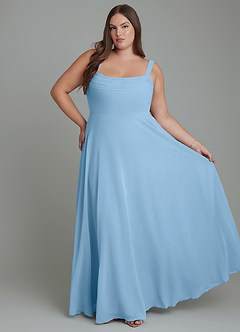 Azazie Shaude Bridesmaid Dresses Steel Blue A-Line Pleated Chiffon Dress image6