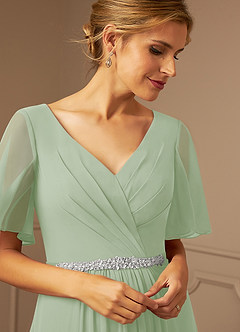Azazie Tricia vestidos de madre de la novia Vestido de Salvia Polvorienta de Gasa de Corte En A con Cuello en V Plisado image11