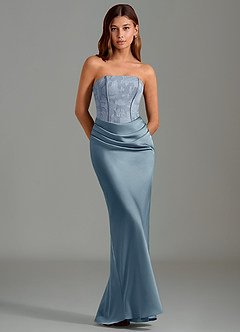 Azazie Emilia Bridesmaid Dresses Dusty Blue Mermaid Strapless Stretch Satin Dress image1