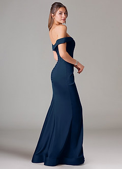 Azazie Everly Bridesmaid Dresses Dark Navy Mermaid Off the Shoulder Stretch Satin Convertible Dress image4