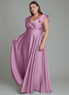 Azazie Leilani Bridesmaid Dresses Wisteria A-Line Ruched Stretch Satin Dress image13